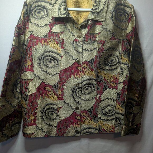 Vintage CHICO"S Design Tapestry Jacket 90s Silk Print US Size 8 - Picture 9 of 12